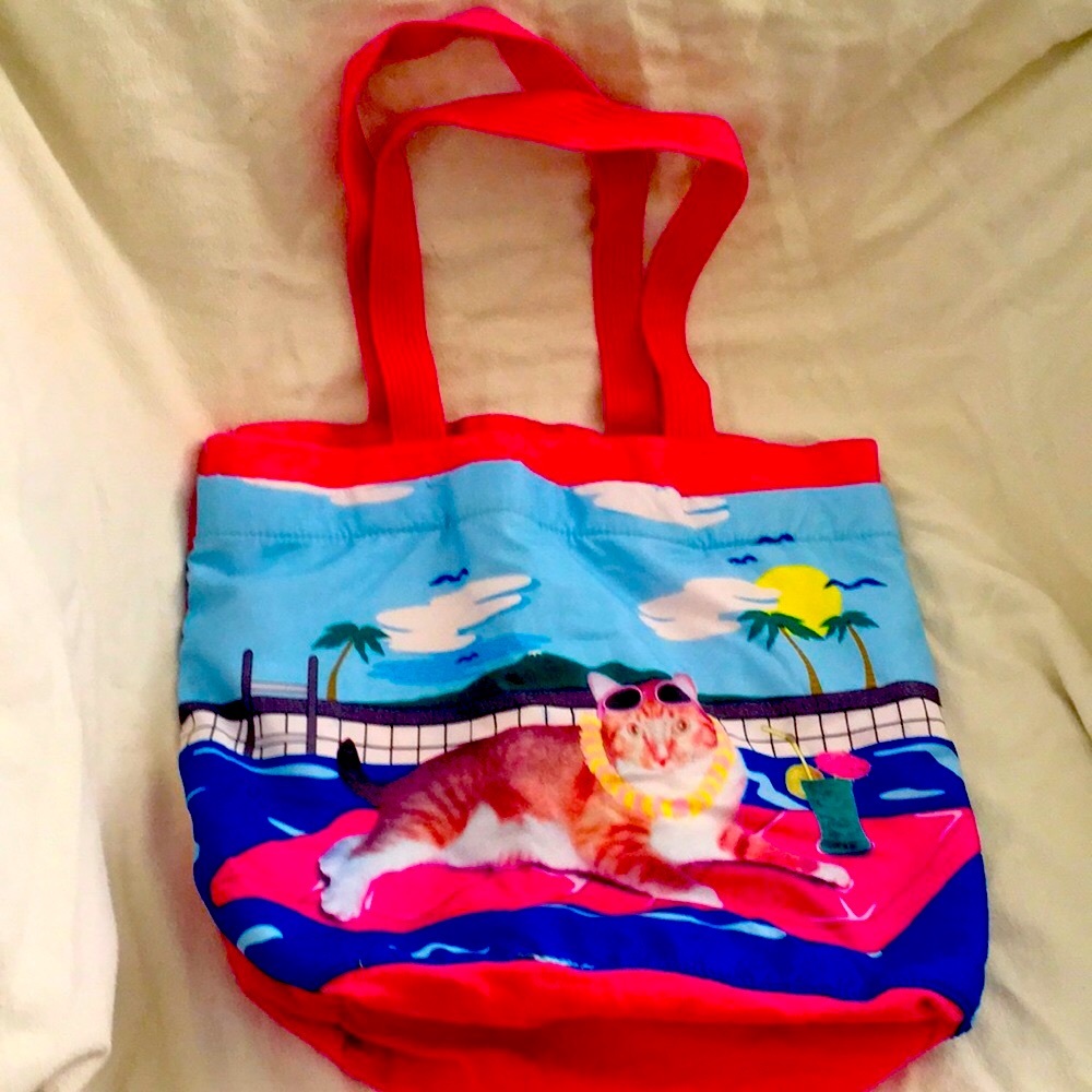 Seaborg Hawaiian Cat Canvas Tote - Multi-Pocket, Heavy Duty